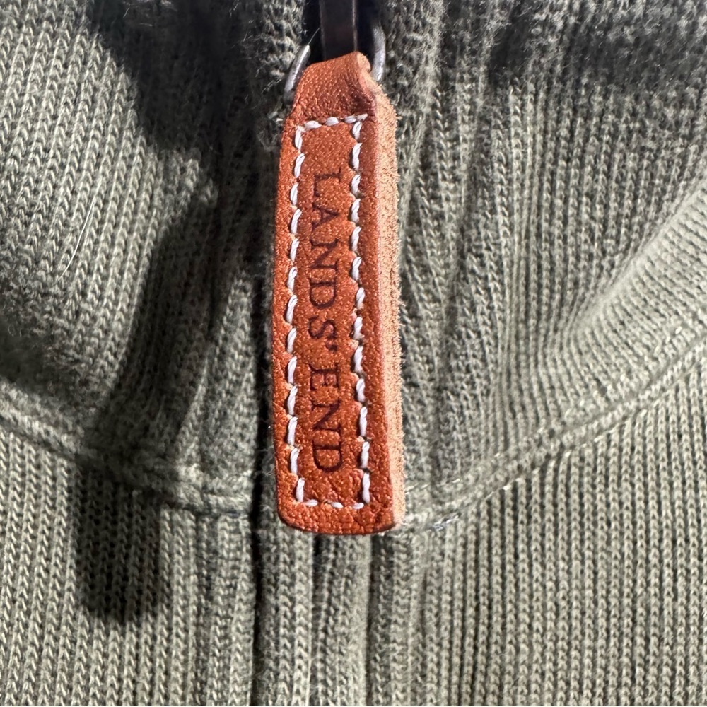 Land’s End 1/4 Zip Sweater | 100% Cotton | Size M/T (38–40) | Olive Green - Picture 3 of 9